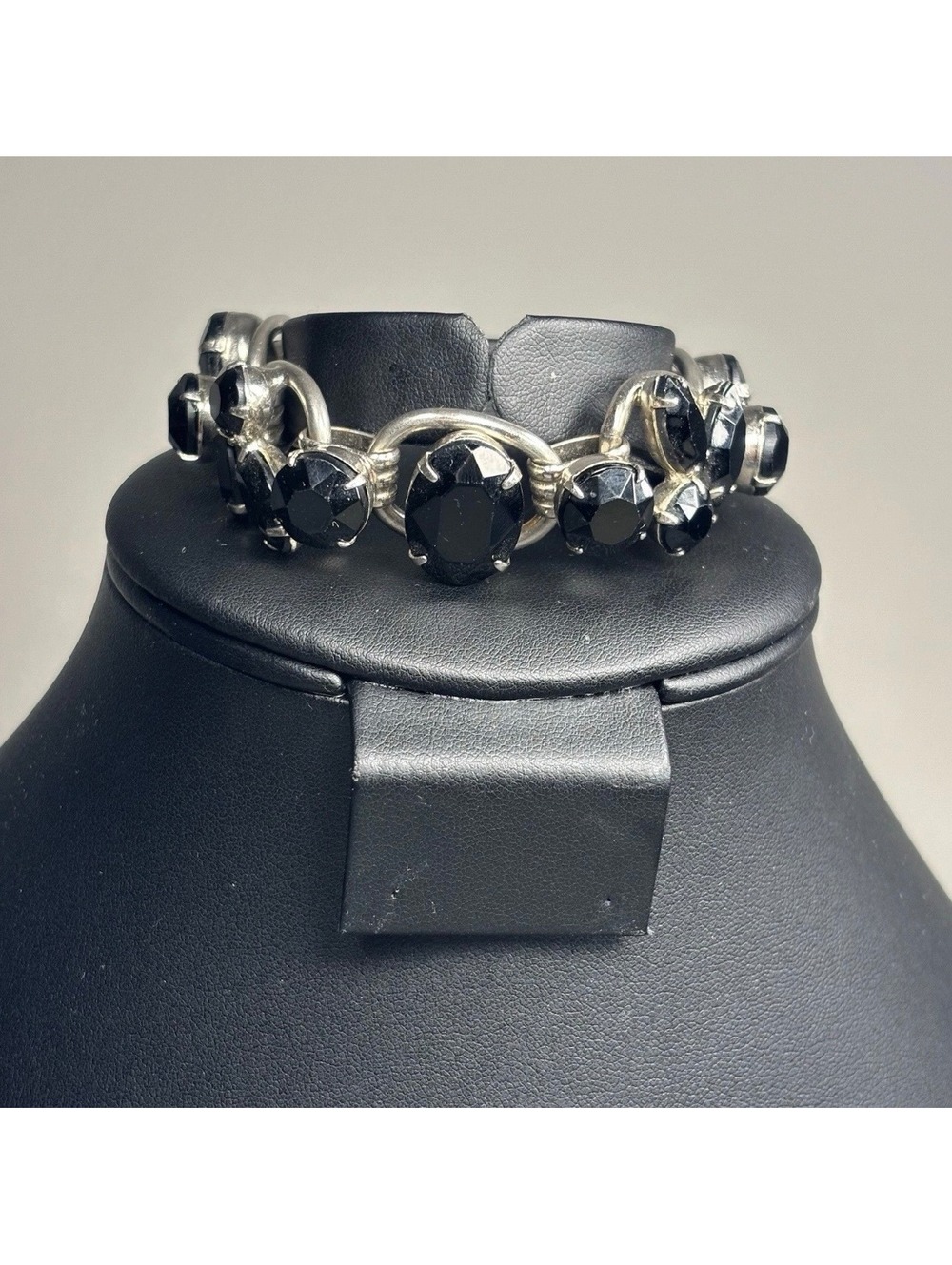 Juliana D&E Jet Black Rhinestone 5 Link Silver Tone Bracelet Verified 1308